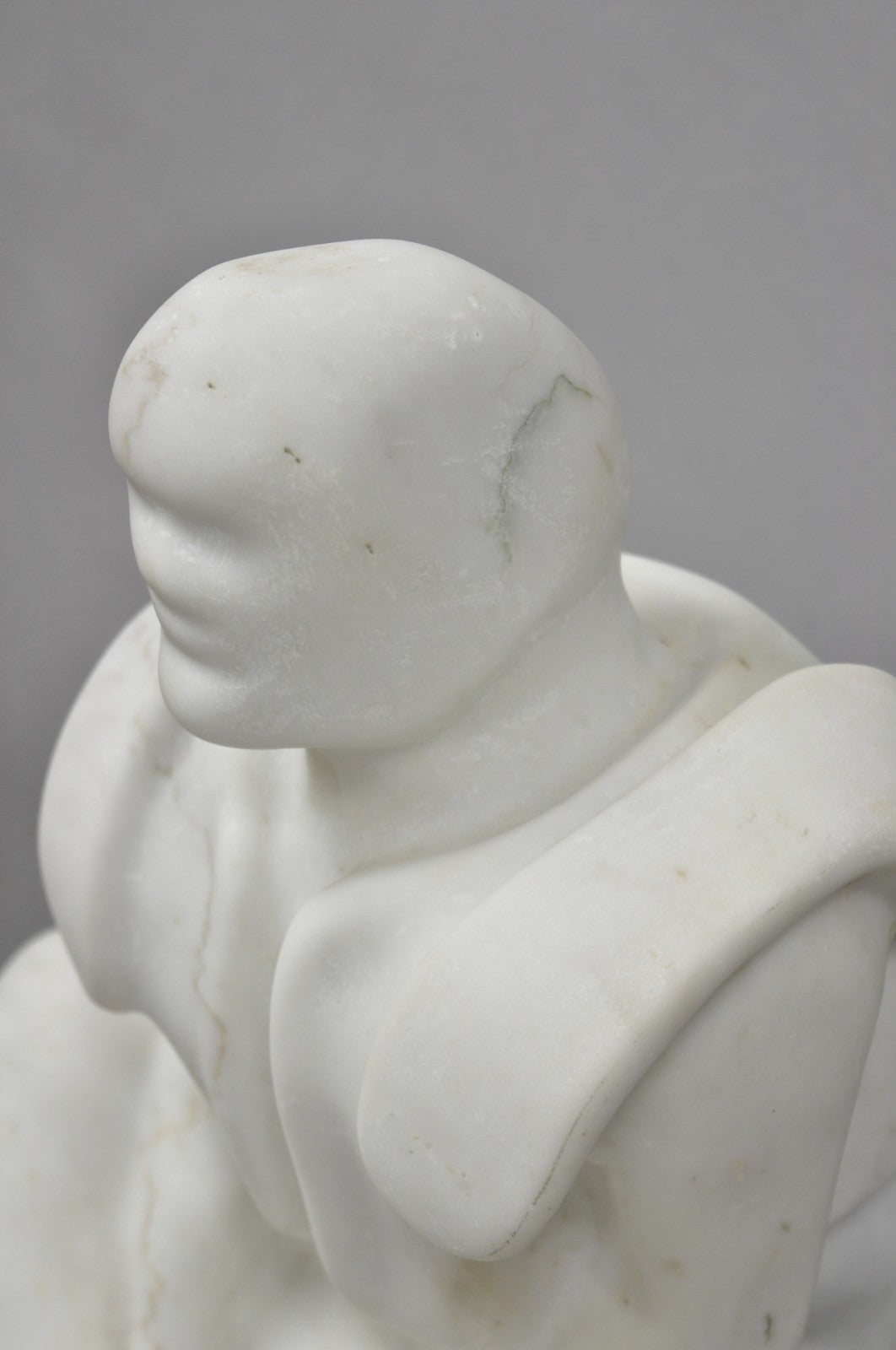 Vintage Seymour Shuren Modern White Carved Marble Male Soldier Figure Sculpture