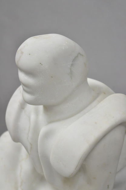 Vintage Seymour Shuren Modern White Carved Marble Male Soldier Figure Sculpture