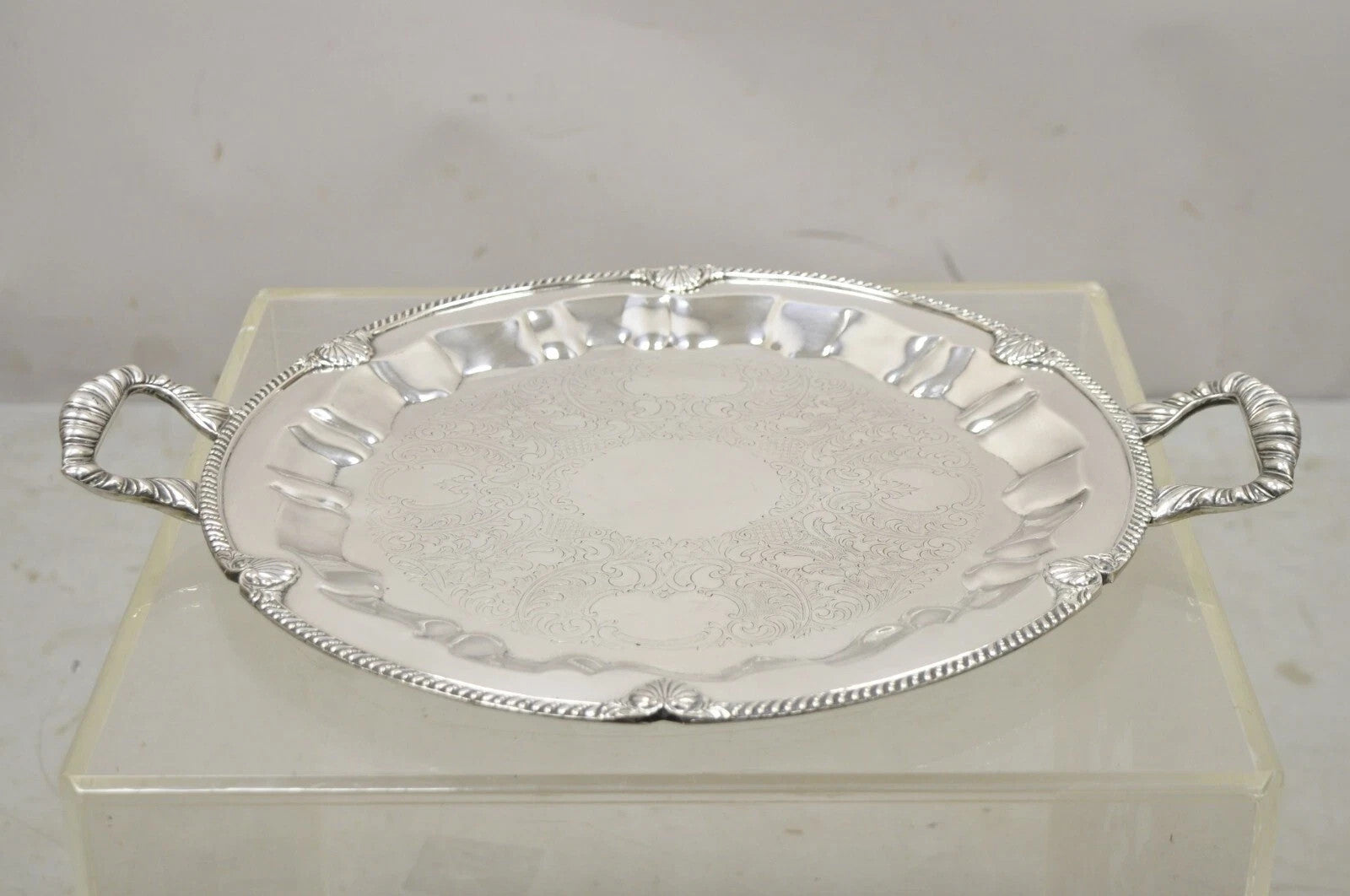 Vintage Federal Silver Co Silver Plated Round Twin Handle Bar Platter Tray