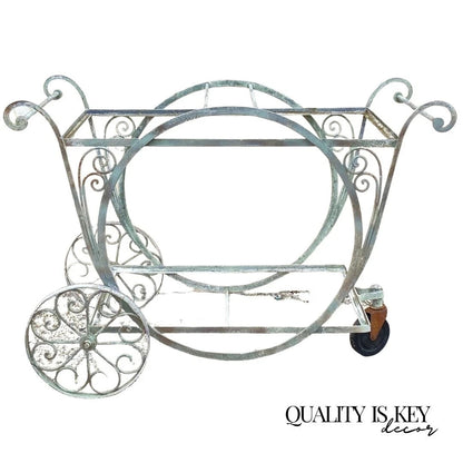 Antique Salterini Mt Vernon Wrought Iron Art Nouveau Patio Serving Bar Tea Cart