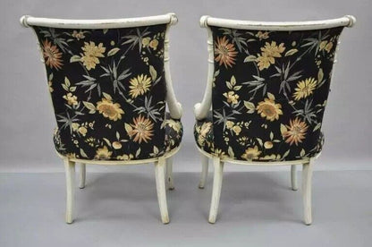 Vintage French Hollywood Regency Style Carved Cornucopia White Chairs - a Pair