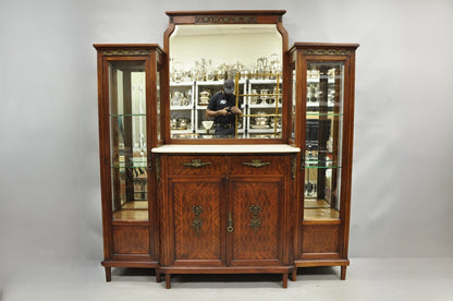 Antique French Louis XVI Style Marquetry Inlay Sideboard Buffet Curio Cabinet