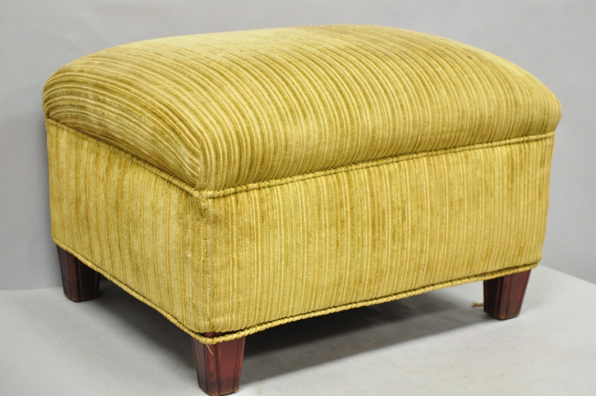 Vintage Traditional Mahogany Leg Green Upholstered Footstool Ottoman