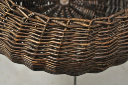 Mid Century Modern Arthur Umanoff Style Wicker Rattan Wrought Iron Planter Stand