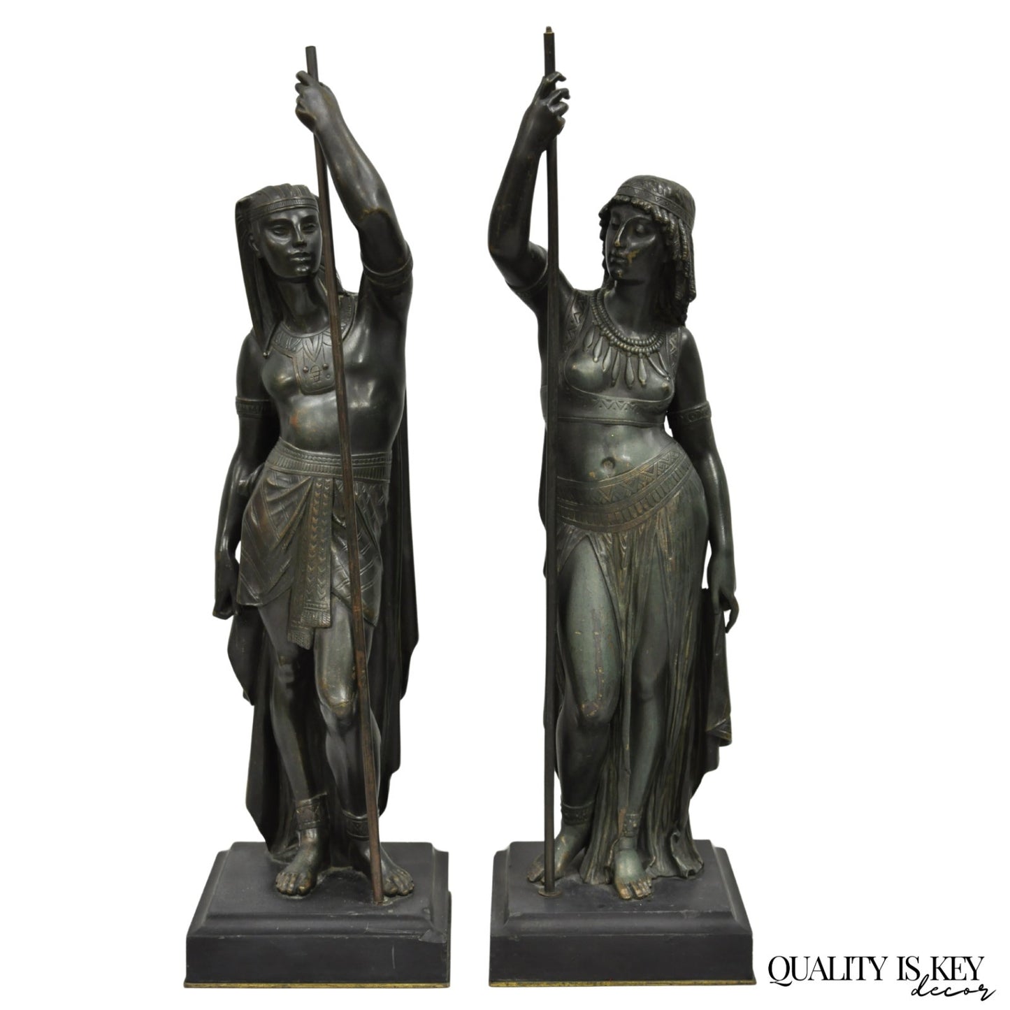 Egyptian Revival Bronze Priest & Priestess Figures after Émile Louis Picault