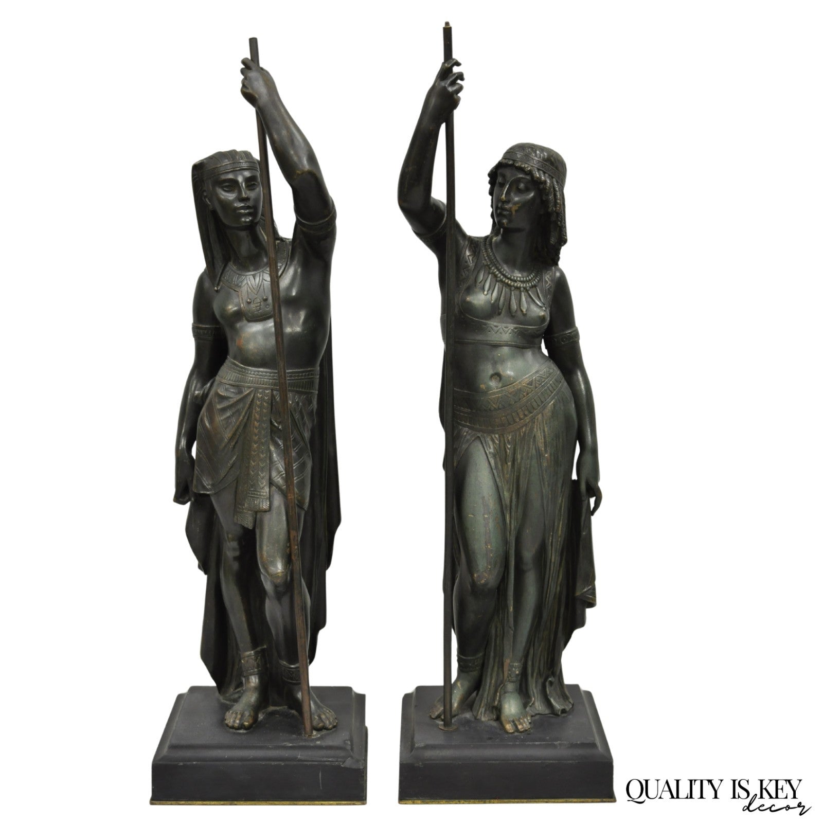 Egyptian Revival Bronze Priest & Priestess Figures after Émile Louis Picault