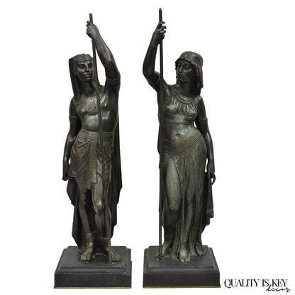 Egyptian Revival Bronze Priest & Priestess Figures after Émile Louis Picault