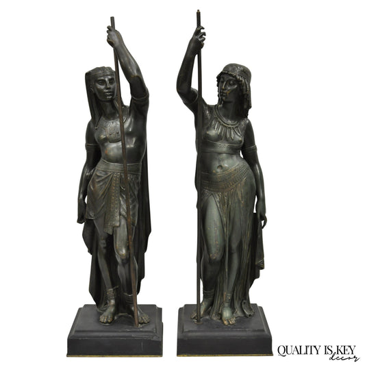 Egyptian Revival Bronze Priest & Priestess Figures after Émile Louis Picault