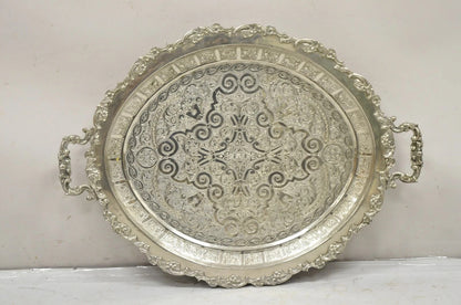 Large Victorian Style Oval Silver Plated Serving Platter Tray Raised on Feet