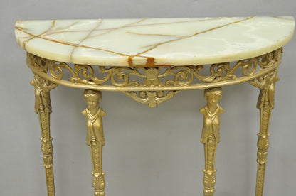 Antique Gothic Revival Oscar Bach Style Figural Bronze & Onyx Gold Console Table