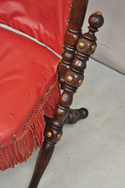Antique Victorian Carved Walnut Folding Campaign Chair attr. George Hunzinger