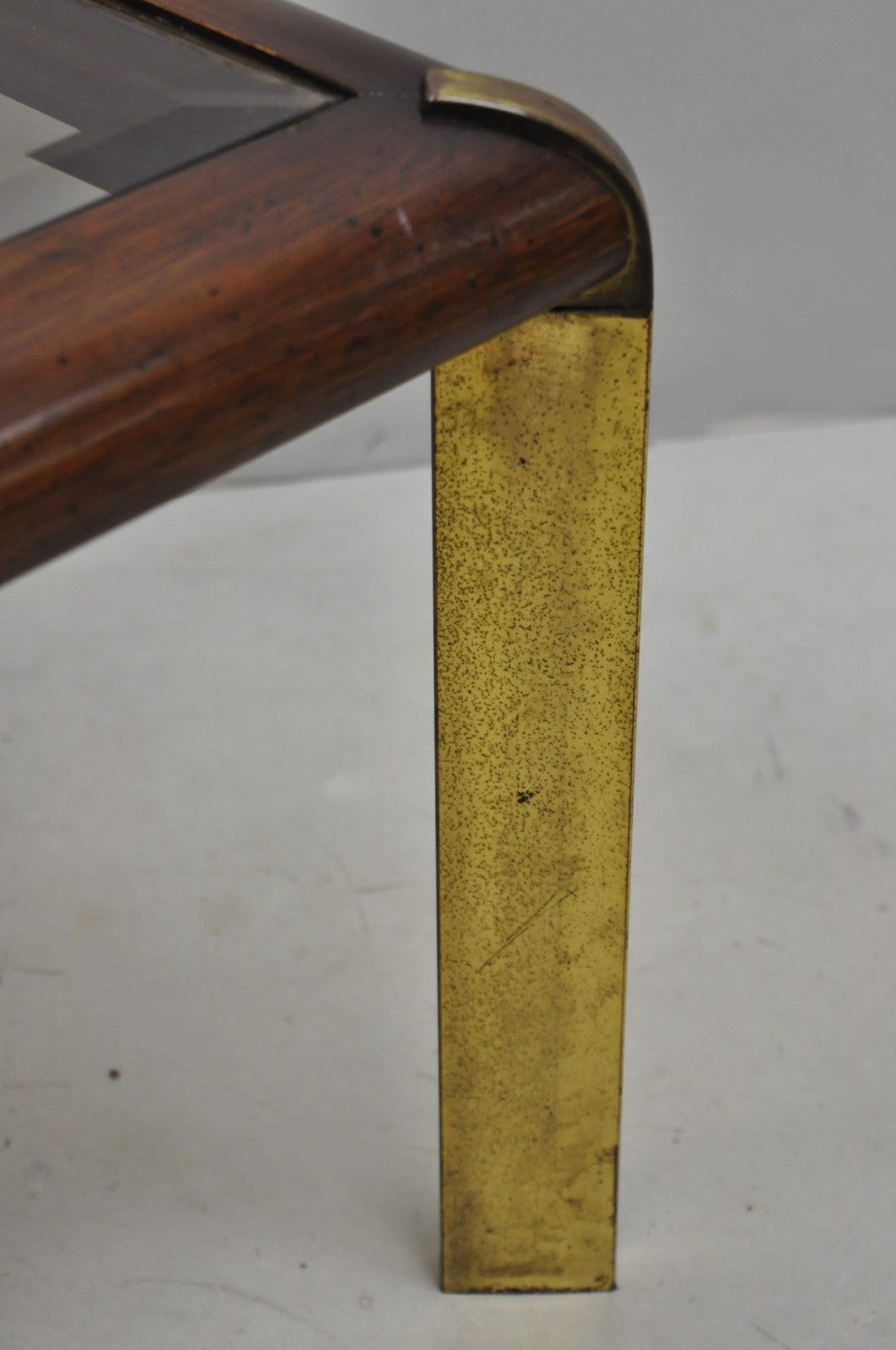 Vintage Lane Mid Century Modern Sculpted Brass Metal Wood Glass Top Coffee Table