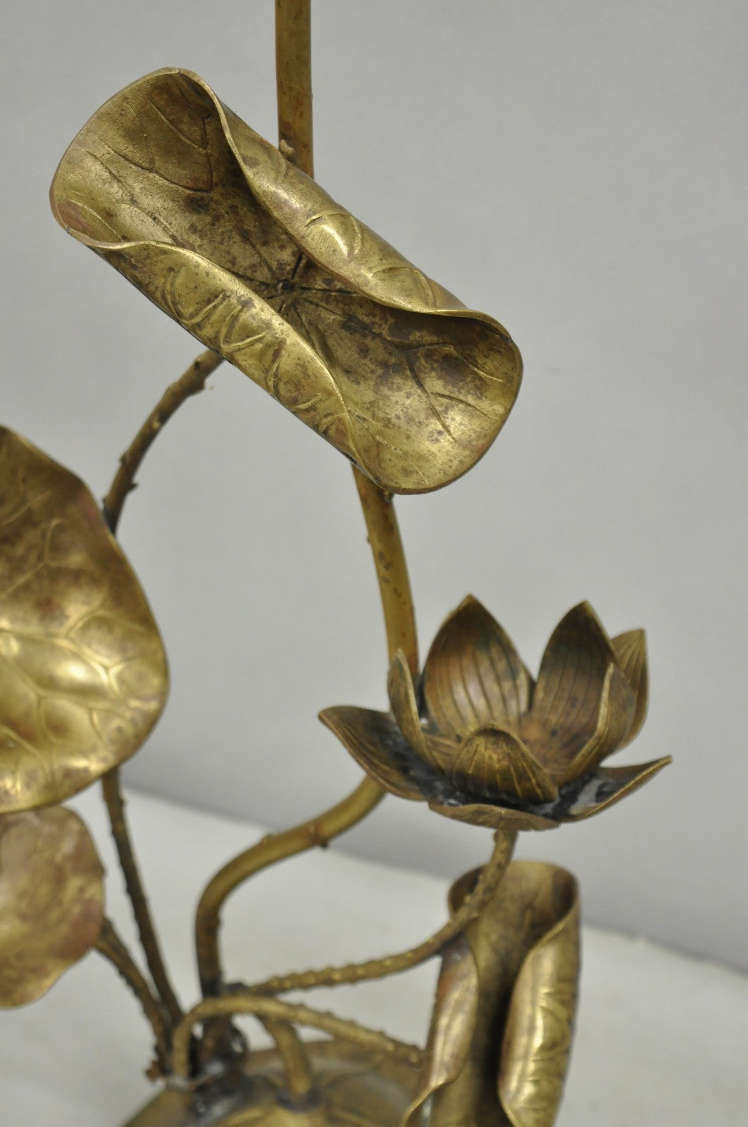 Vintage Hollywood Regency Brass Lotus Leaf Lily Pad Single Candlestick Holder