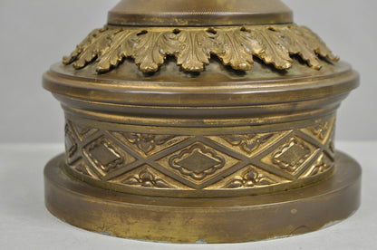 Antique French Empire Patinated Bronze Corinthian Column Candlestick Table Lamp