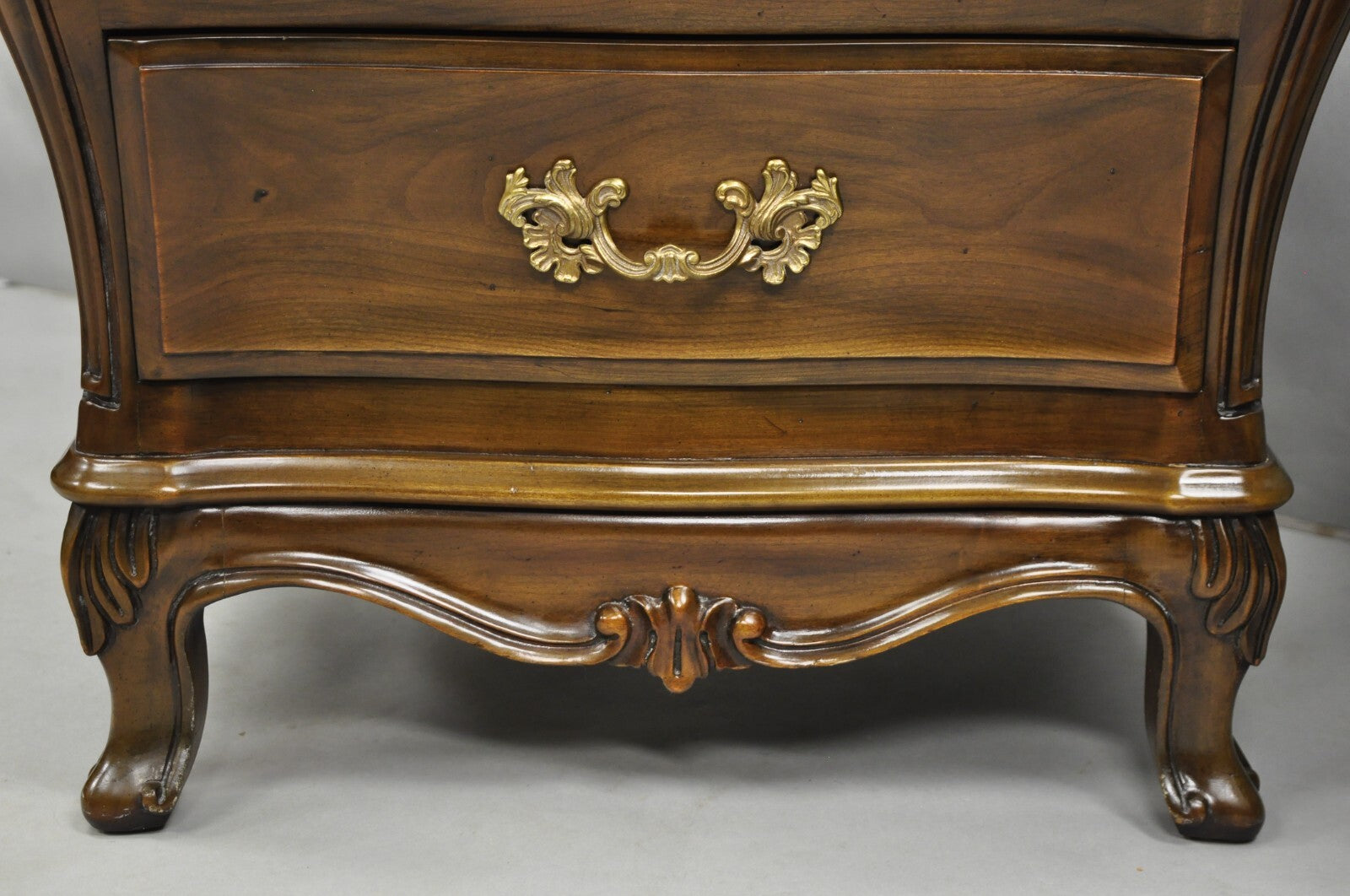 Karges French Louis XV Provincial Style Cherry Wood Bombe Nightstands - a Pair