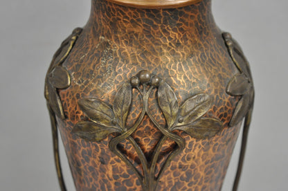 Antique WMF Jugendstil Art Nouveau Hand Hammered Copper Vase Table Lamp