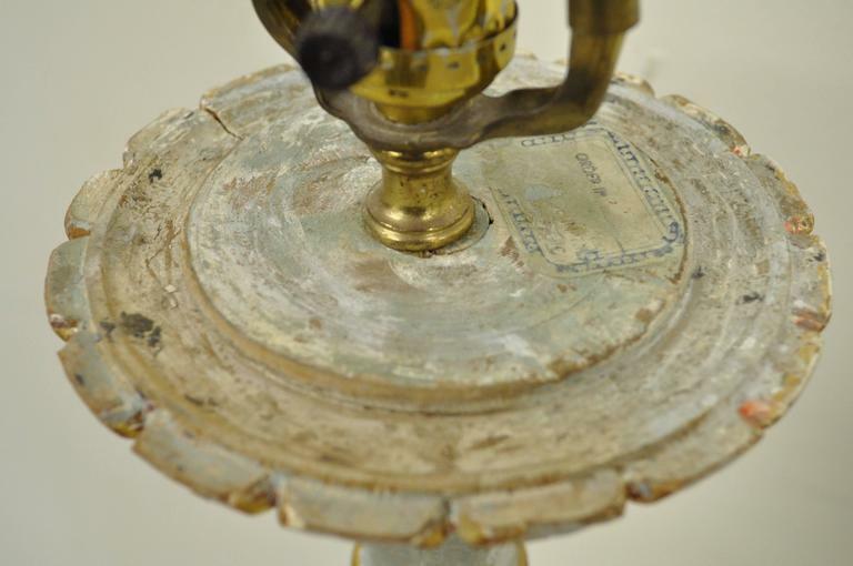 Antique Italian Neoclassical Hand-Carved Giltwood Candlestick Table Lamps - Pair