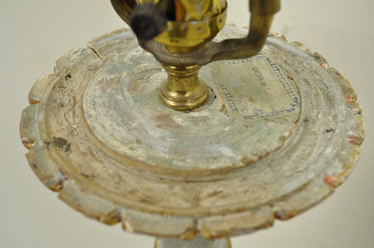 Antique Italian Neoclassical Hand-Carved Giltwood Candlestick Table Lamps - Pair