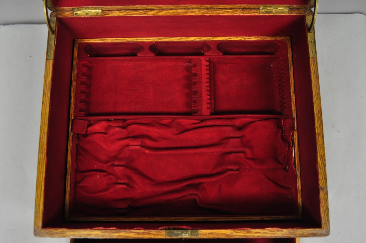 Antique Arts & Crafts Quartersawn Oak Fitted Silverware Case Flatware Chest Box