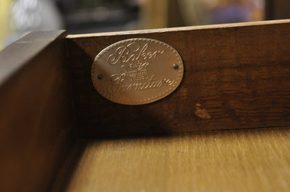 Vintage Baker Dark Cherry Wood Narrow French Console Hall Table w Copper Inserts