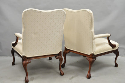 Vintage Thomasville Georgian Style Carved Mahogany Lounge Arm Chairs - a Pair
