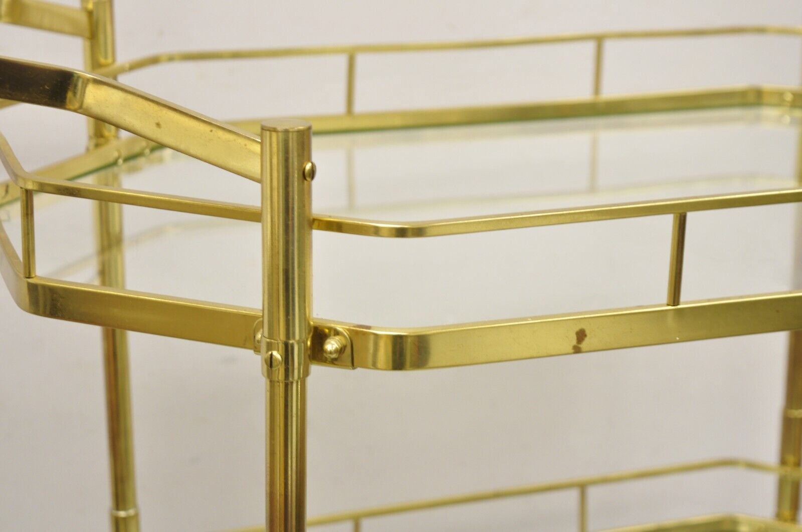 Mid Century Italian Modern Brass and Glass 3 Tier Rolling Bar Cart Serving Table