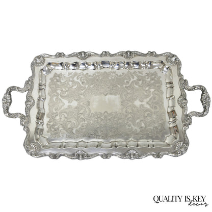 Vintage English Silver Mfg Co Silver Plated Footed Serving Platter Bar Tray