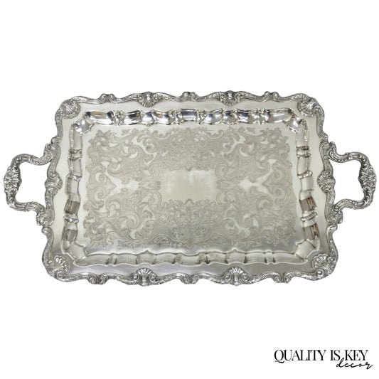Vintage English Silver Mfg Co Silver Plated Footed Serving Platter Bar Tray