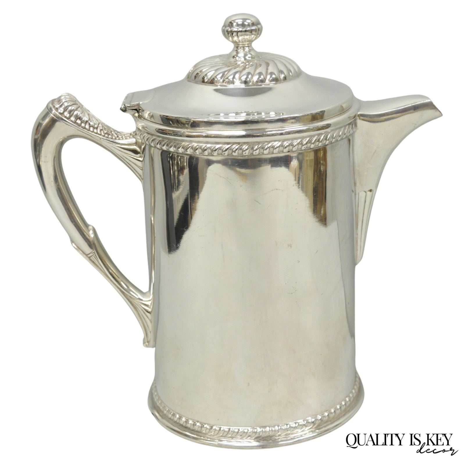 Antique English Victorian Silver Plated Enamel Line Large Beverage Water Pitcher