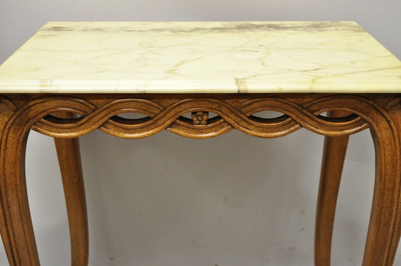 Vintage Hollywood Regency Provincial Pretzel Twist Marble Resin Side End Table