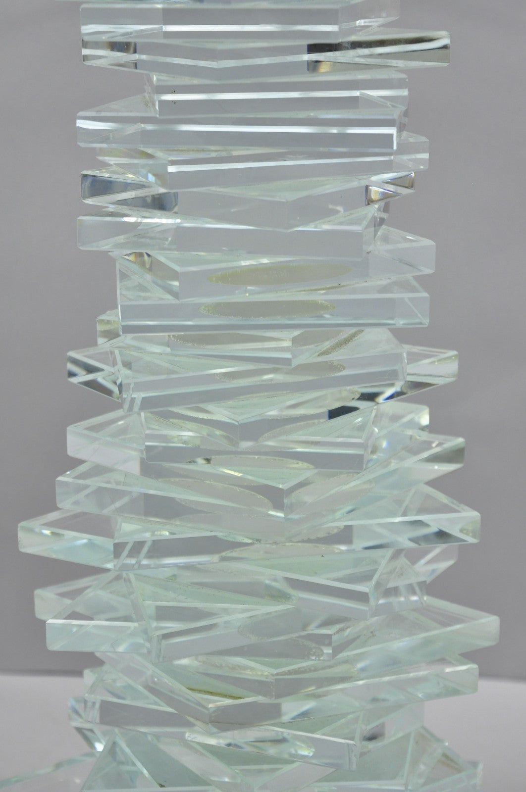 Vintage Mid Century Modern Stacked Glass Skyscraper Round Accent Side Table