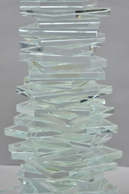 Vintage Mid Century Modern Stacked Glass Skyscraper Round Accent Side Table