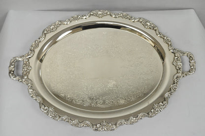 Vintage Extra Large Oval Silver Plated Serving Platter Bar Tray w/ Smoked Finish