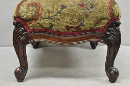 Antique French Louis XV Style Victorian Carved Mahogany Ottoman Footstool