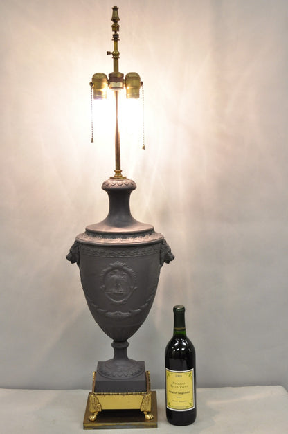 Warren Kessler French Neoclassical Empire Black Basalt Large Urn Table Lamp