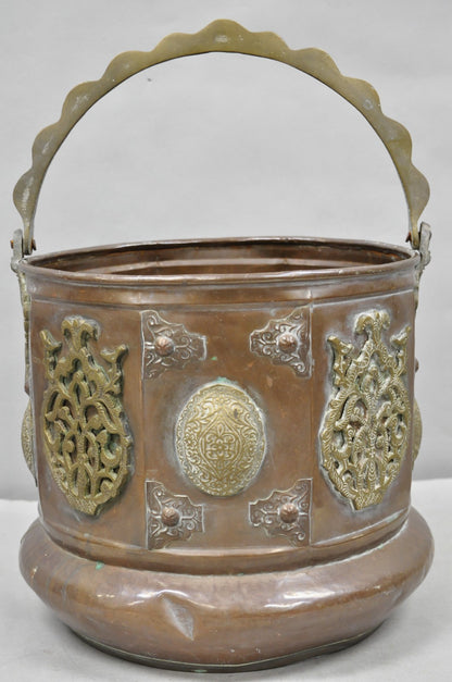 Antique Anglo Indian Middle Eastern Copper & Bronze Coal Bucket Cachepot Planter