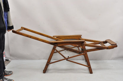 Antique Art Deco Folding Oak Wood Steamer Ship Reclining Deck Chair by Lloyd's