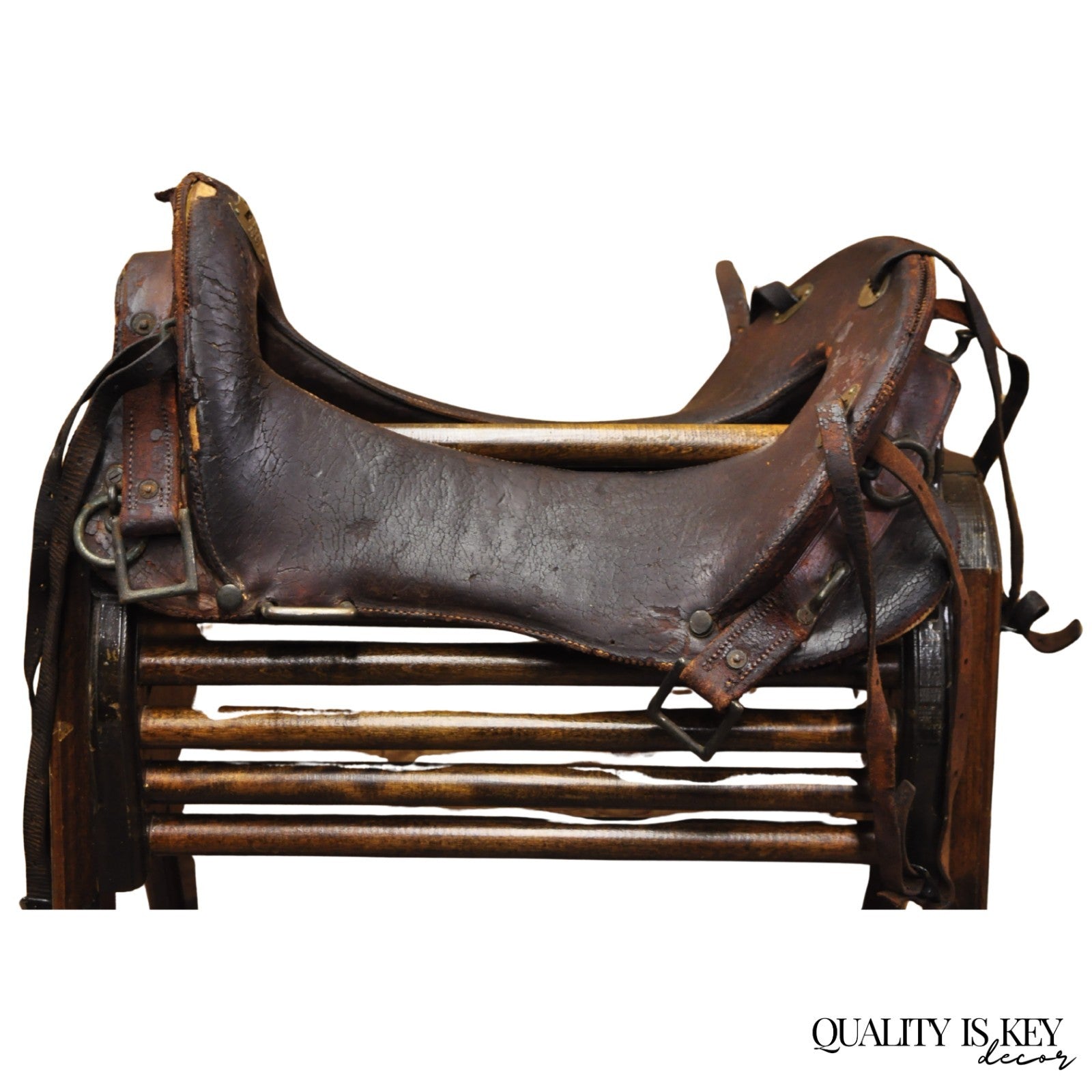 Antique McClellan Brown Leather 12 inch WWI Calvary Horse Saddle, Circa 1900