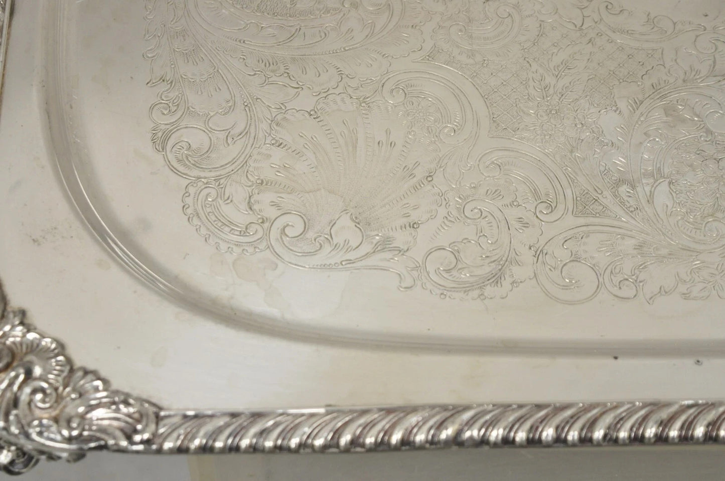 Vintage English Victorian Twin Handle Silver Plated Bar Serving Platter Tray