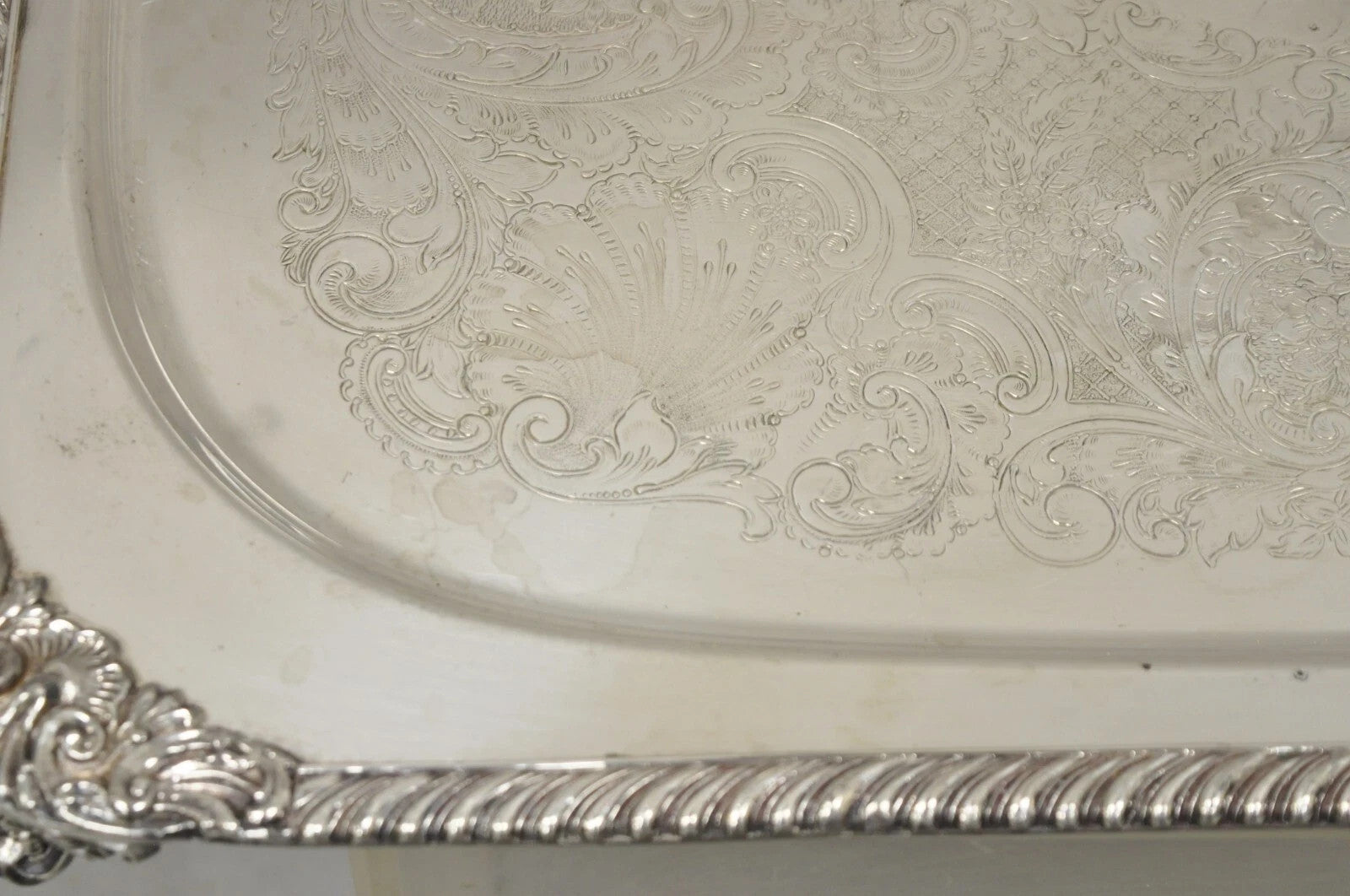 Vintage English Victorian Twin Handle Silver Plated Bar Serving Platter Tray