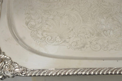 Vintage English Victorian Twin Handle Silver Plated Bar Serving Platter Tray