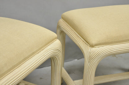 Vintage Hollywood Regency Rattan Pencil Reed Stools by American Drew - a Pair