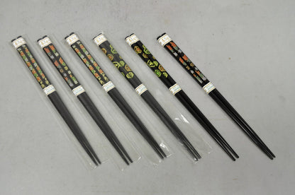Vintage Japanese Oriental Chopsticks w/ 2 Custom Silk Gold Sleeves - 6 Pc Set
