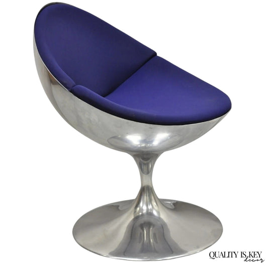 Prospettive Luna Swivel Aluminum Saarinen Style Blue Mid Century Modern Chair