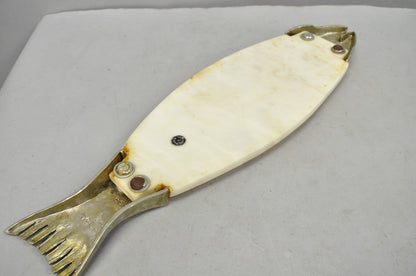 Vintage Mid Century Modern Fish Marble Metal Cutting Board Sushi Serving Platter