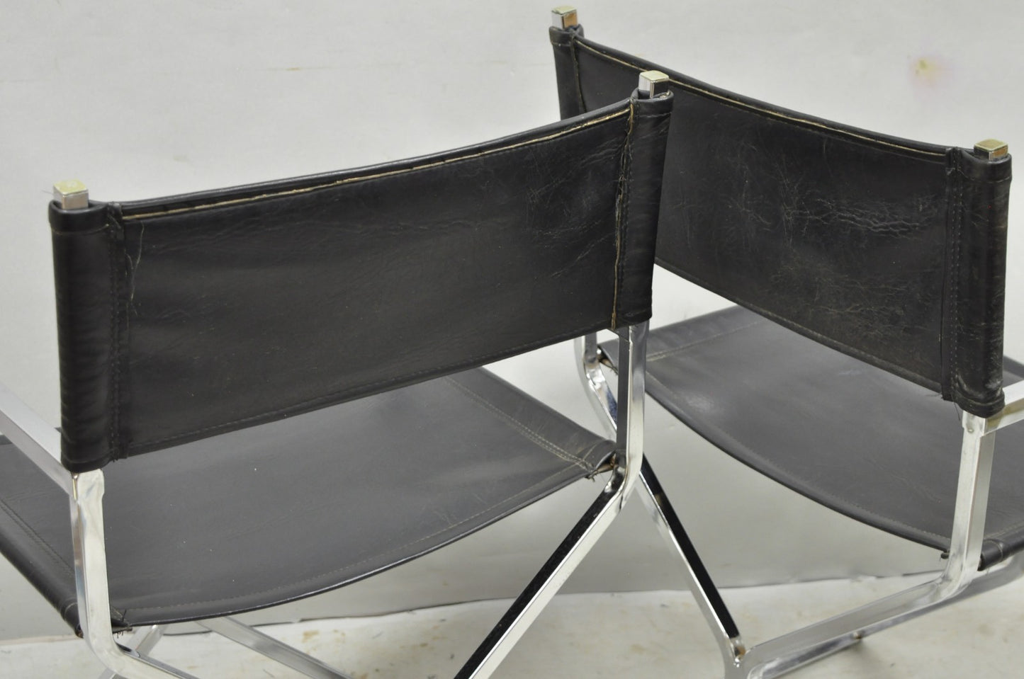 Vintage Daystrom Mid Century Modern Chrome & Naugahyde Directors Chairs - Pair