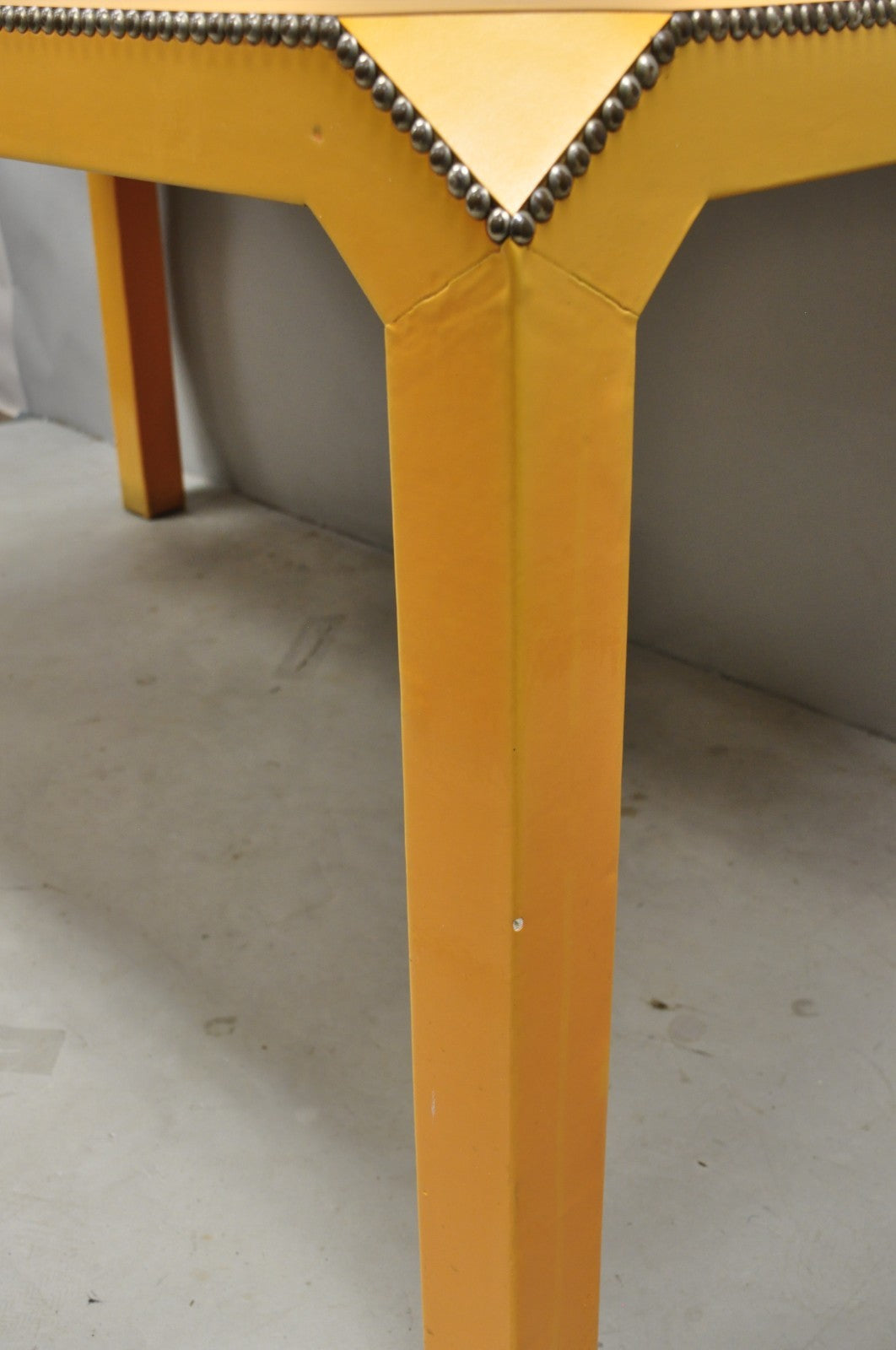Vintage Hollywood Regency Orange Vinyl Laminate Parsons Style Dining Table Desk