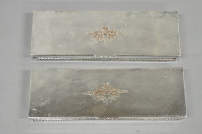 Vintage English Regency Silver Plated Narrow Vanity Dresser Jewelry Box - a Pair