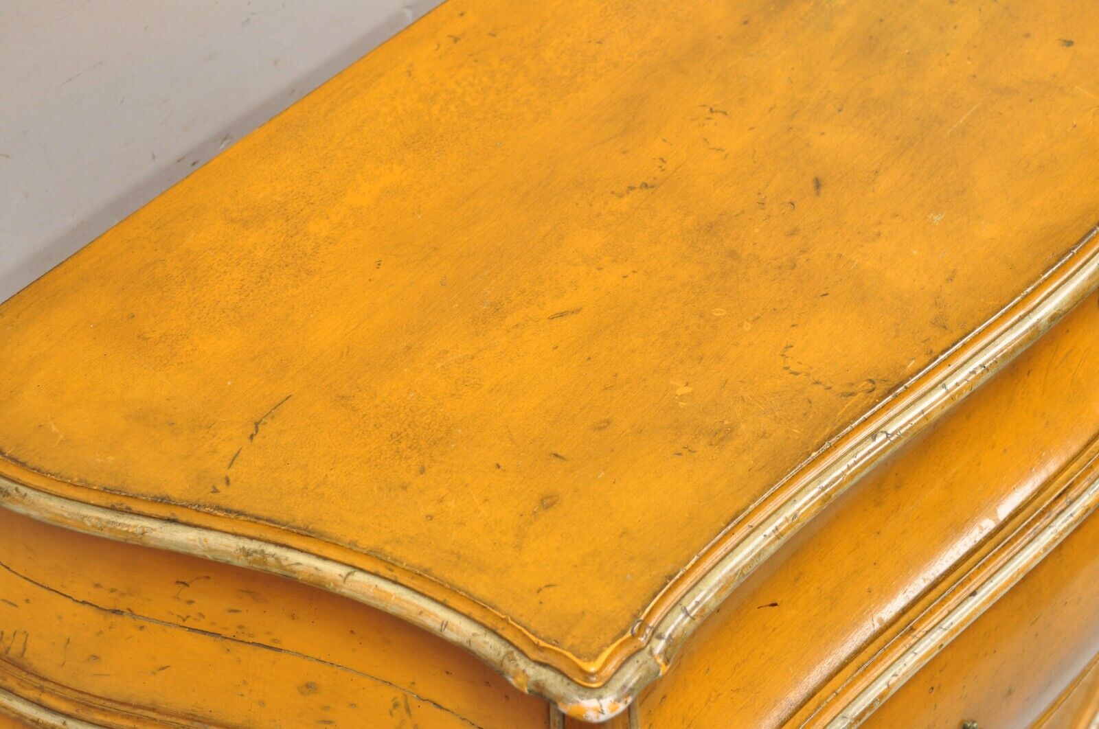 Antique Italian Rococo Orange Painted Bombe Commode Chest of Drawers