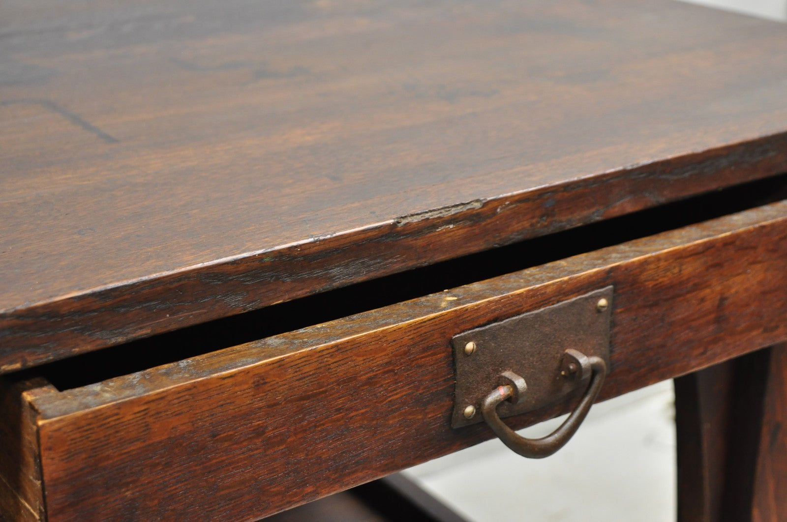 Antique Gustav Stickley Arts & Crafts Mission Oak Two Drawer Library Table Desk
